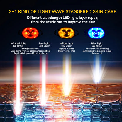 Lescolton Red LED Light Therapy Mask - Infrared Flexible Silicone, 4-Color Anti-Aging Advanced Photon Mask