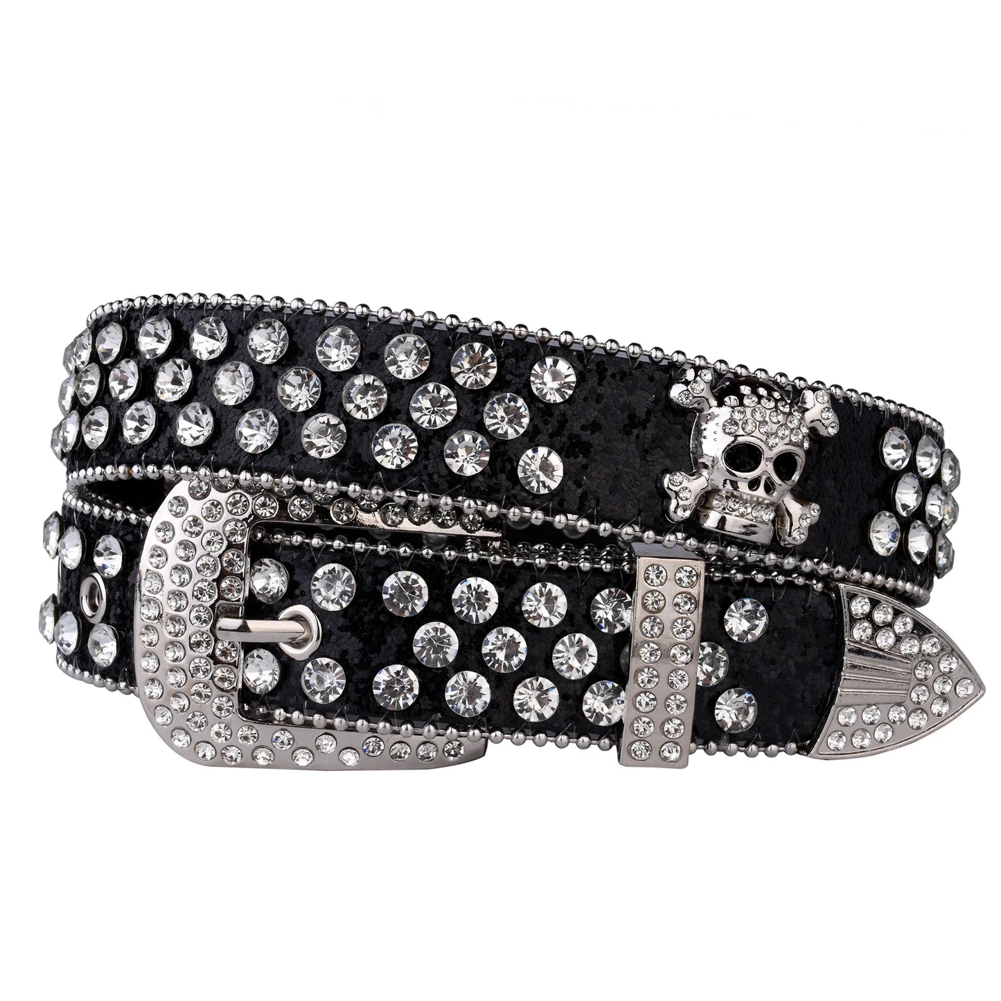 Rhinestone Skull Western Cowgirl Belt for Women & Girls – Studded PU Leather Country Style