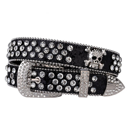 Rhinestone Skull Western Cowgirl Belt for Women & Girls – Studded PU Leather Country Style