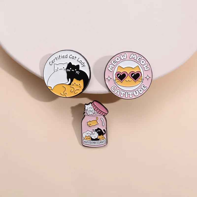 Anti-Depressant Cats Enamel Pin – Cute Cat Jar Brooch Badge for Mental Health Awareness, Cat Lovers & Gift Jewelry