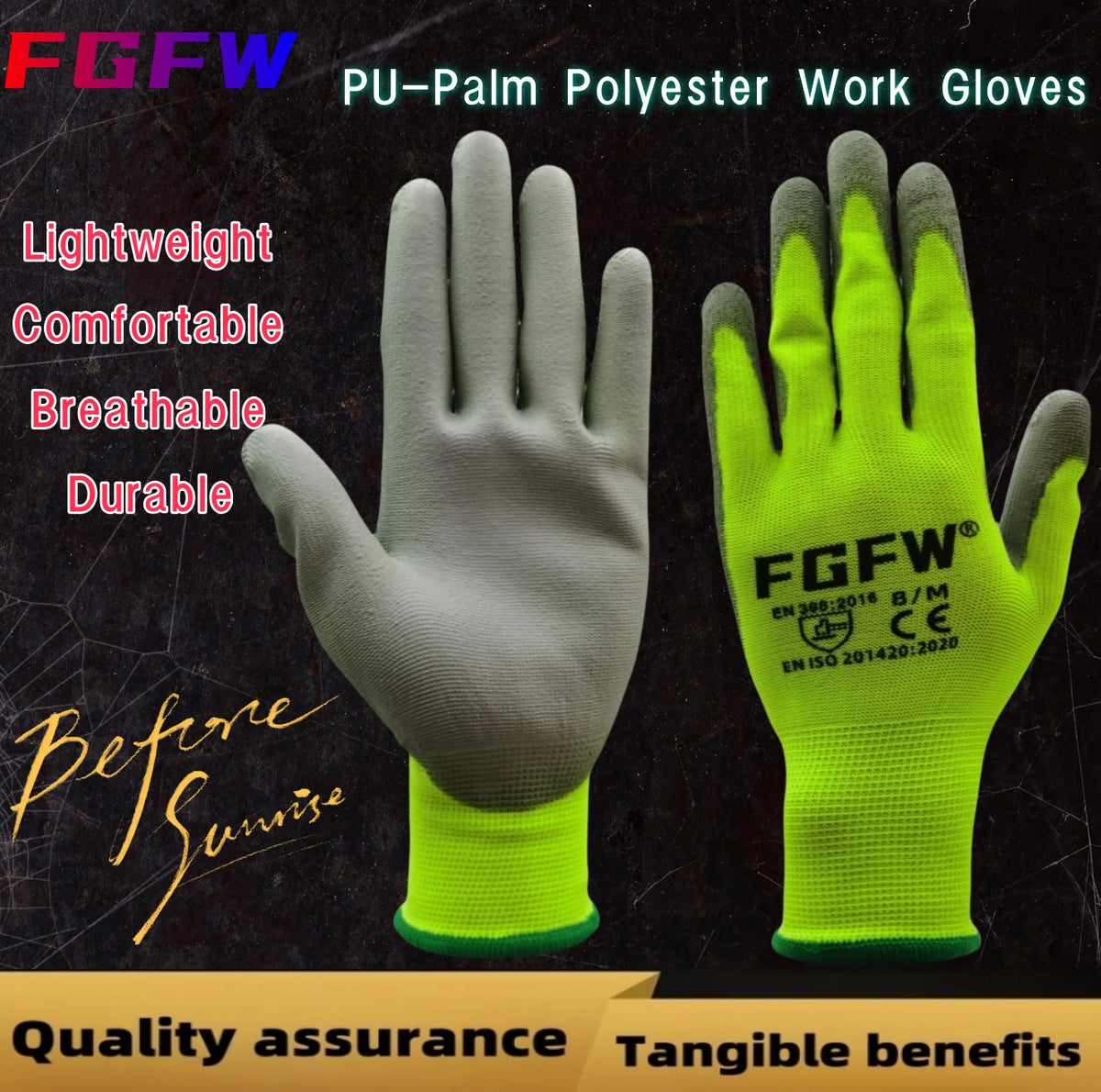 10-Pair PU Coated Work Gloves - Lightweight Durable Safety Gloves, EN 388 & ISO 20471 Certified, S–XL