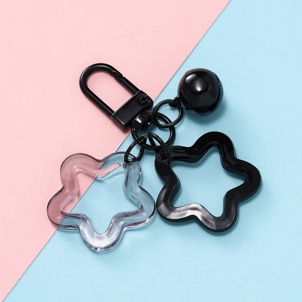 Hollow Star Bell Charm Keychain - Colorful Acrylic Bead Pendant for Bags, Lanyards & Jewelry Making Accessories