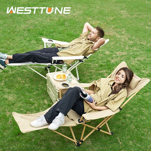WESTTUNE 2-in-1 Reclining Camping Chair – Lightweight Folding Lounge Chair with Adjustable Backrest & Footrest for Beach
