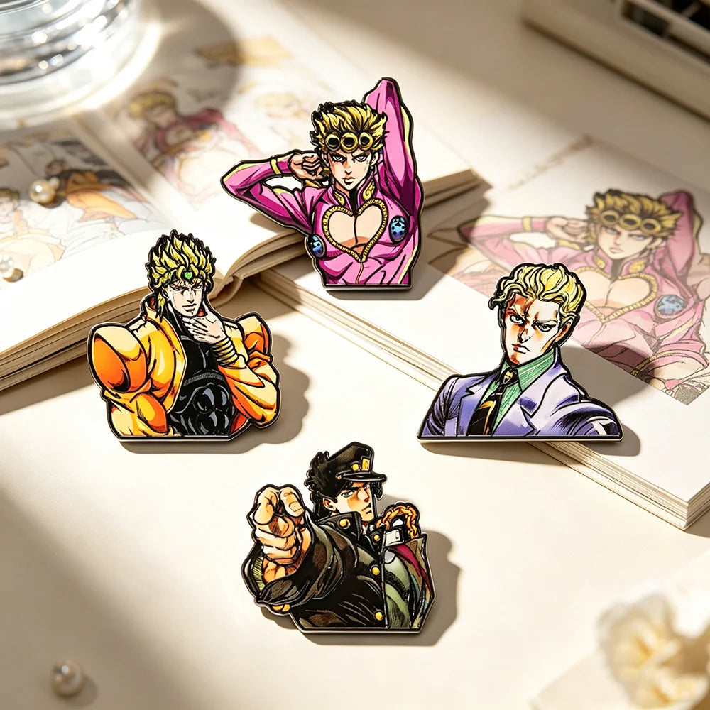 4-Pack Kawaii Adventure Enamel Lapel Pins - Classic Anime Character Brooch Badges for Japanese Manga Fans and Collectors