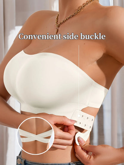YMQJ Removable Padded Seamless Bra - Soft Ice Silk Wire-Free Strapless Bra for Women, 1 or 3 Pack