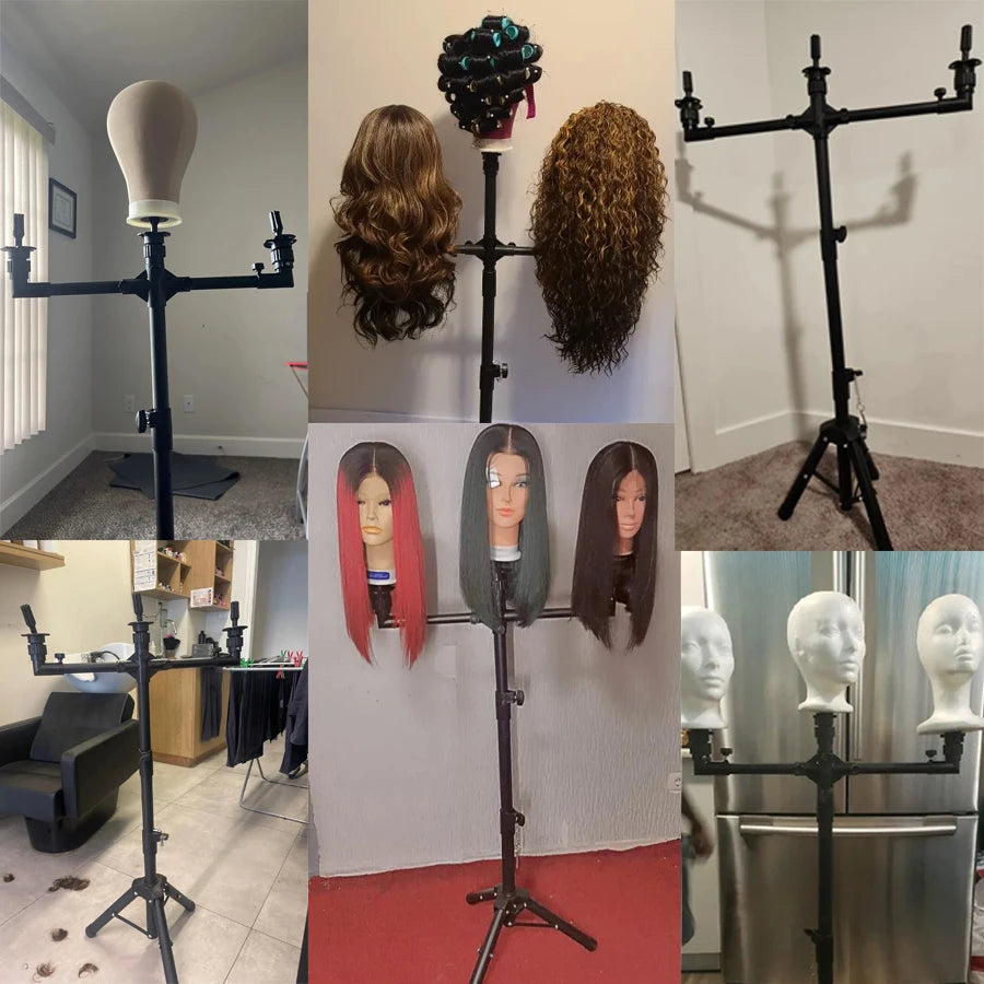 Multifunction Wig Stand — 3-Holder Tripod for Mannequin Heads, Training Dolls & Canvas Blocks