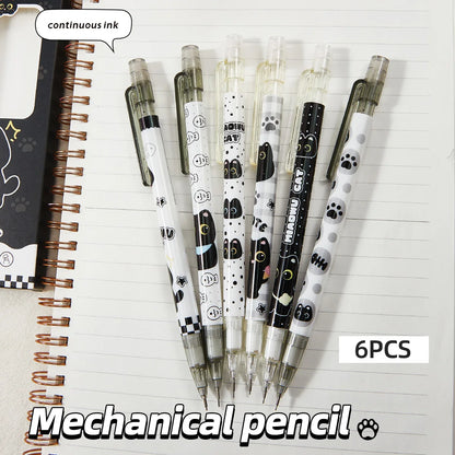 6-Piece Cute Cat Mechanical Pencil Set - 0.5mm Writing and Drawing Pencils for School, Office and Everyday Use