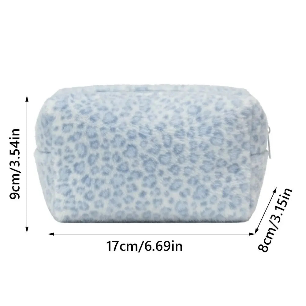 Large Leopard Print Makeup Bag - Fuzzy Portable Cosmetic & Toiletry Organizer with Large Capacity for Travel & Storage