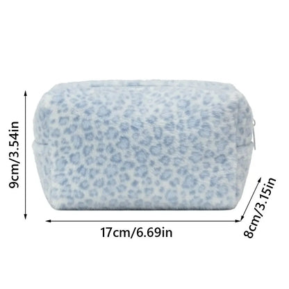 Large Leopard Print Makeup Bag - Fuzzy Portable Cosmetic & Toiletry Organizer with Large Capacity for Travel & Storage