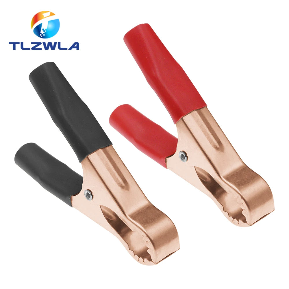 50A Heavy Duty Alligator Battery Test Lead Clips – Red & Black 80mm Crocodile Clamps for Car, Van & Caravan Use