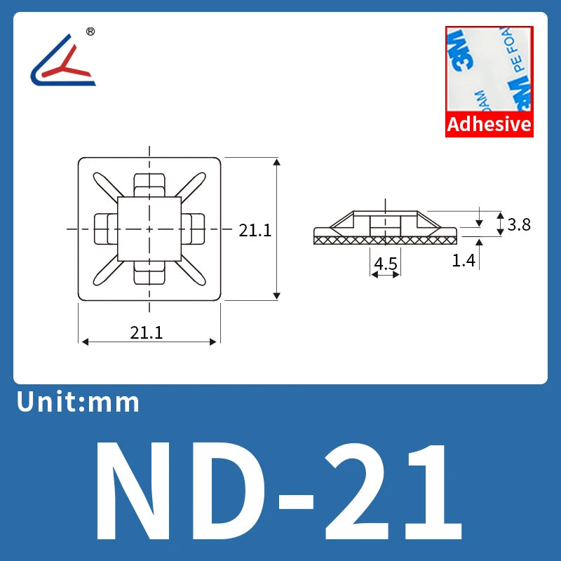 ND 20/50/100PCS Self-Adhesive Cable Tie Mounts – Zip Wire Tie Holder with Screw Hole Base