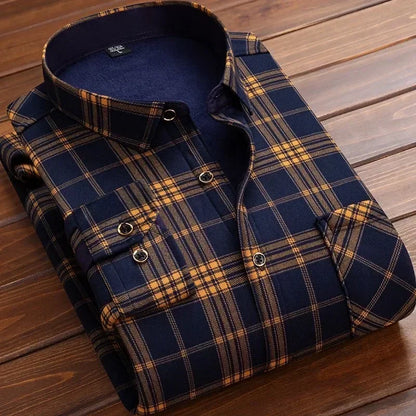 Men's Winter Plaid Flannel Shirt - Thick Fleece-Lined Long Sleeve Warm Casual Dress Shirt