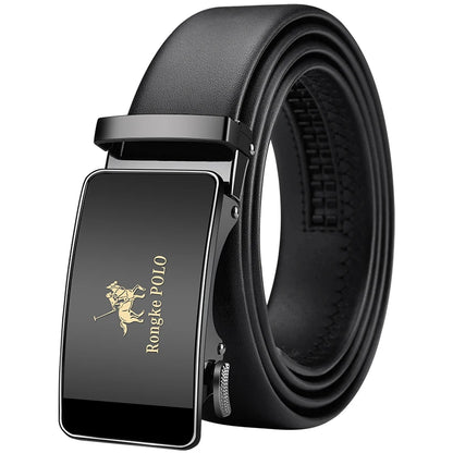 OYIFAN Men’s Genuine Leather Belt – Designer Alloy Buckle Automatic Ratchet Belt