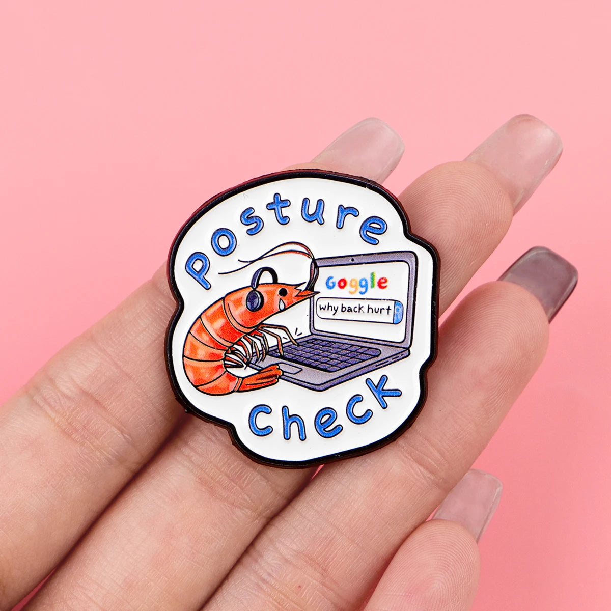 Shrimp Enamel Pin – Funny “Check” Quote Lapel Brooch for Backpacks, Women’s Fashion & Gifts