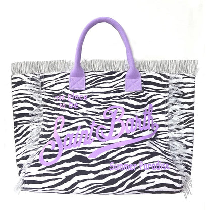 Saint Barth Large Capacity Women's Beach Handbag – European & American Style, Deep Blue Striped Tassel Tote