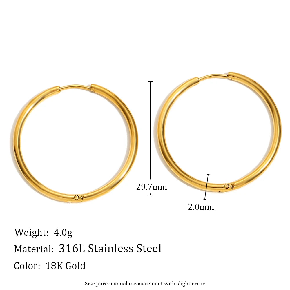 E.B.belle Minimalist Stainless Steel Hoop Earrings — 14K Gold-Plated Small, Medium & Large Loops for Women