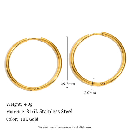 E.B.belle Minimalist Stainless Steel Hoop Earrings — 14K Gold-Plated Small, Medium & Large Loops for Women