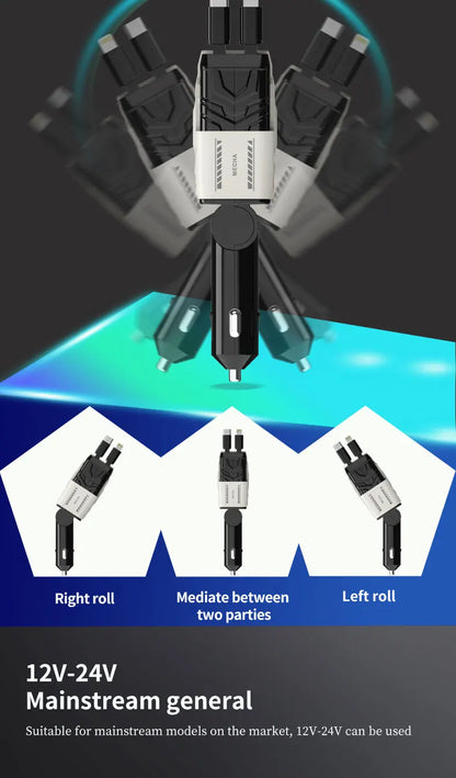 120W Car Charger | 4-in-1 Retractable Cigarette Lighter Adapter with USB Type-C Fast Charging Cable for iPhone & Android