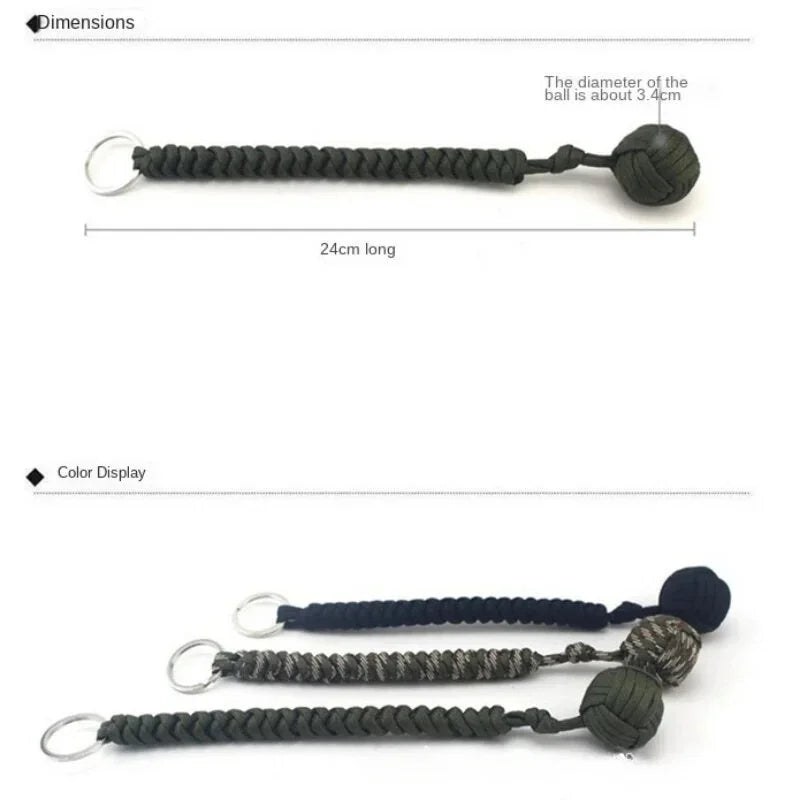 Monkey Fist Steel Ball Keychain – Self-Defense Survival Lanyard with Braided Rope for Outdoor Safety