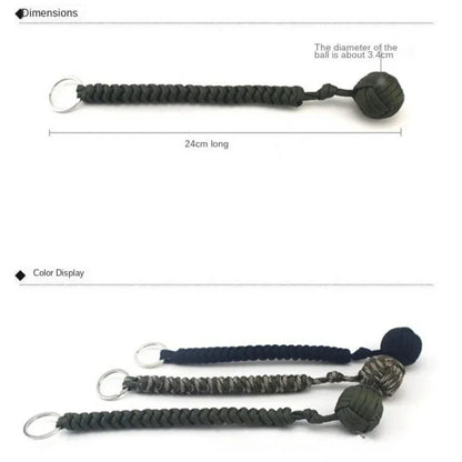 Monkey Fist Steel Ball Keychain – Self-Defense Survival Lanyard with Braided Rope for Outdoor Safety