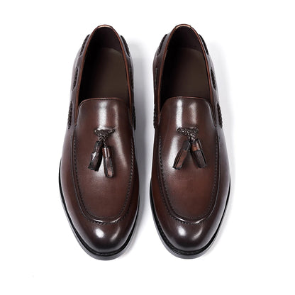 Men’s Genuine Leather Tassel Loafers - Handmade Slip-On Casual Dress Shoes for Office Wedding and Daily Wear