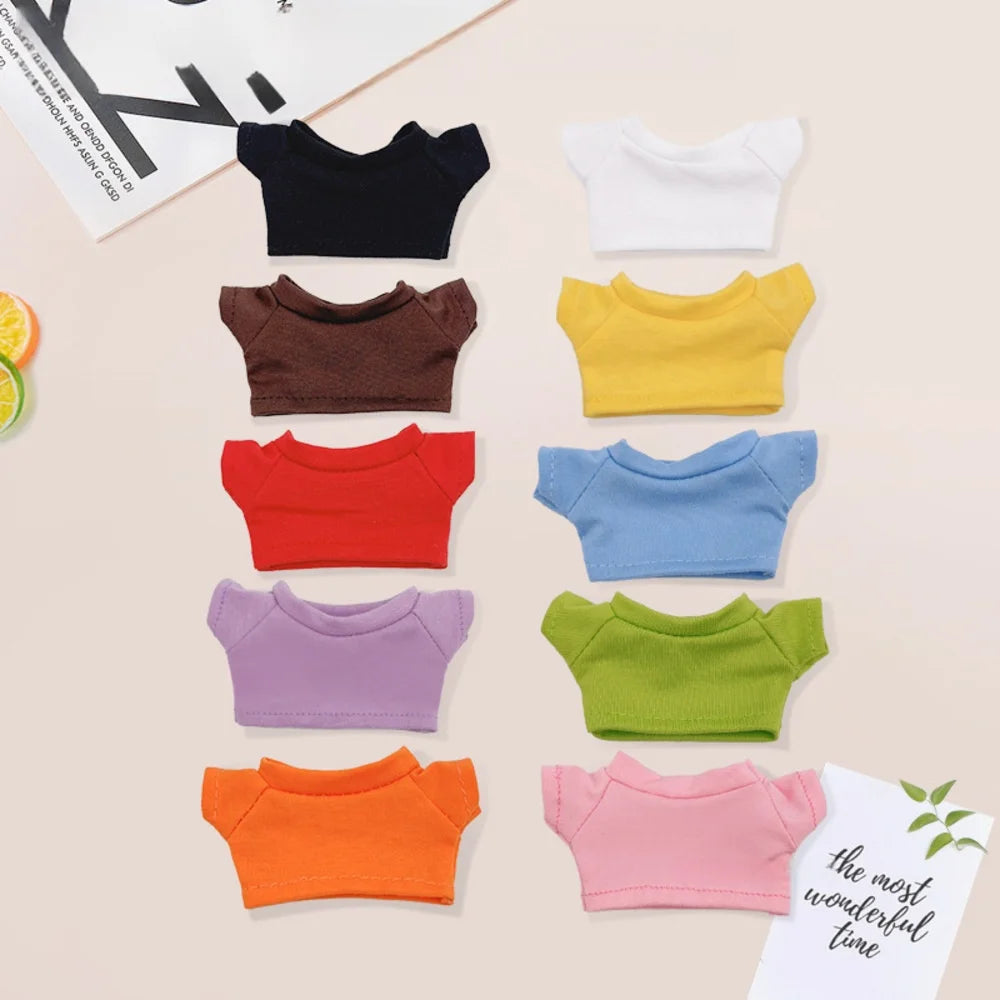 Cotton Short-Sleeve Labubu Doll Clothes – 14-17cm Solid Color T-Shirt Dress-Up Accessories for Plush DIY Toys