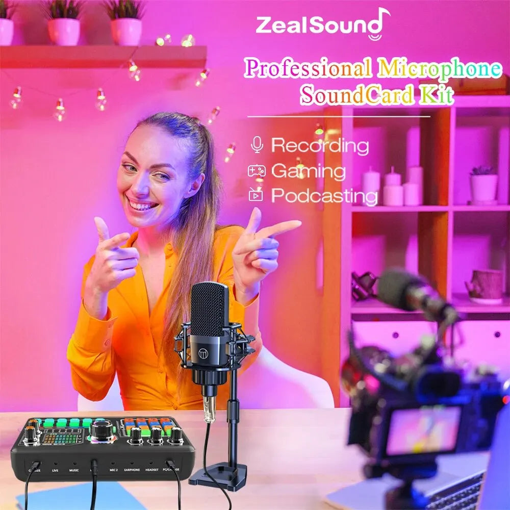 Zealsound Podcast Microphone Kit - Professional Sound Card Audio Interface for PC, Smartphone, Vlog Recording & Live Streaming