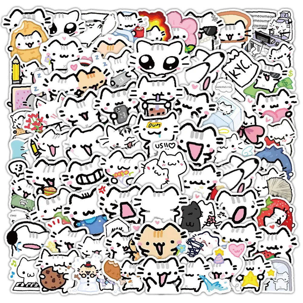 50/100-Piece Cute Basil Kitten Sticker Set - Small Cartoon Cat Decals for Phone Cases, Stationery and Suitcases