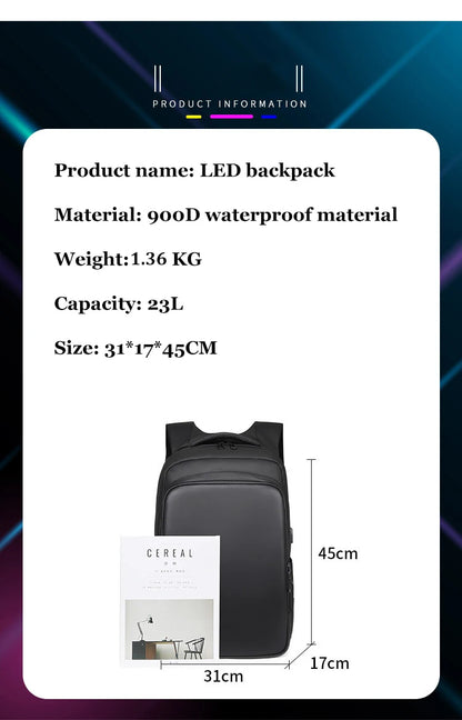 LED Display Laptop Backpack — 15.6” Smart Business & School Travel Bag for Men & Women