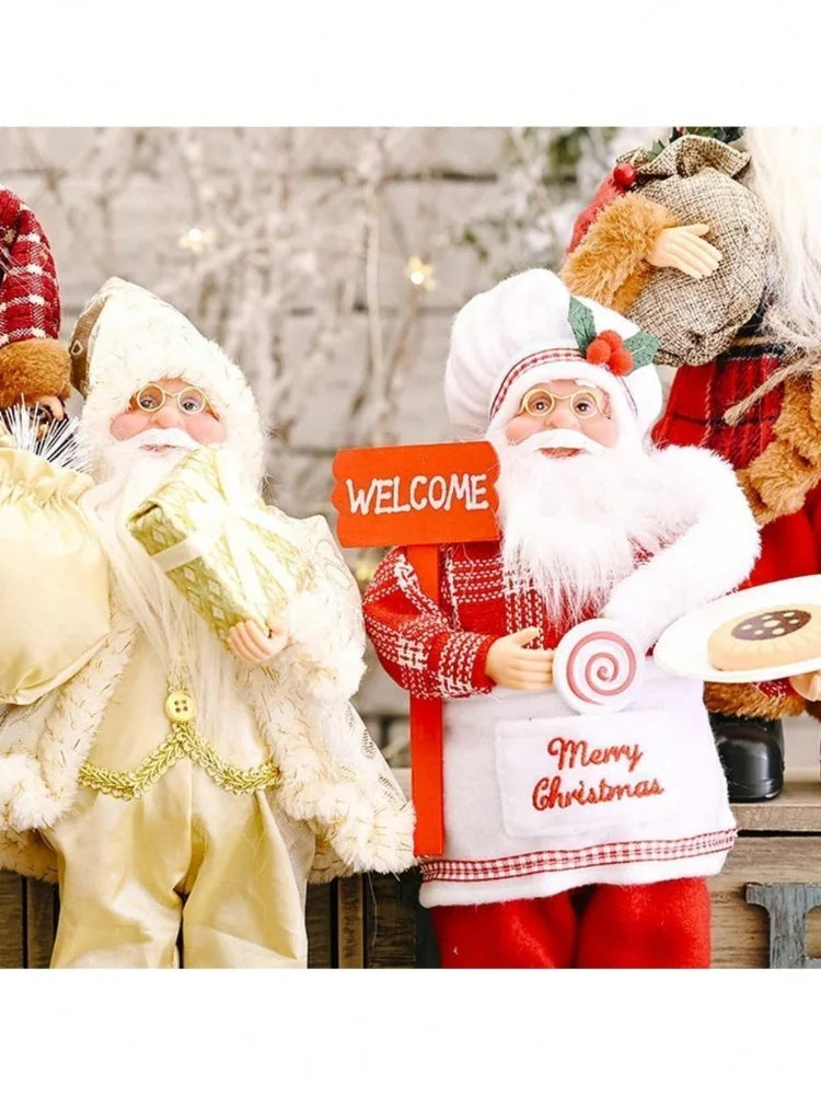 12-Inch Festive Santa Claus Statue – Golden & Silver White Christmas Decoration for Home, Kitchen, Hotel, and Office