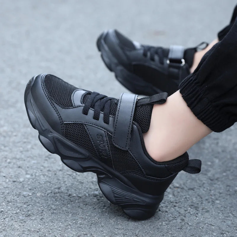 Kids’ Breathable Sports Shoes – Anti-Skid Black School Walking & Running Sneakers for Boys & Girls