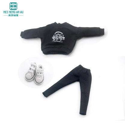 Blythe Doll Clothes – Fashion Tops, Black & White Shirts with Jeans & Plaid Pants for Azone OB22/OB24 Dolls