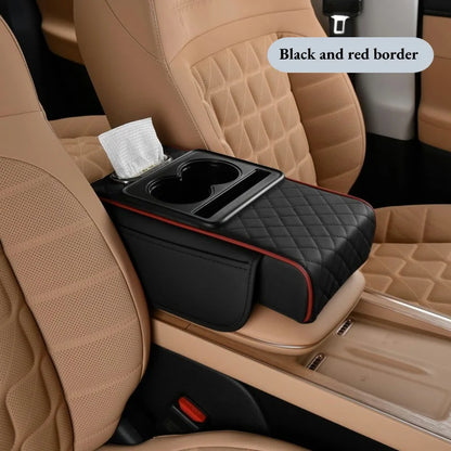Auto Center Console Armrest Cushion Heightening Pad – All-Season Car Armrest Pillow with Dual Cup Holders & Comfort Cover