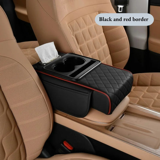 Auto Center Console Armrest Cushion Heightening Pad – All-Season Car Armrest Pillow with Dual Cup Holders & Comfort Cover