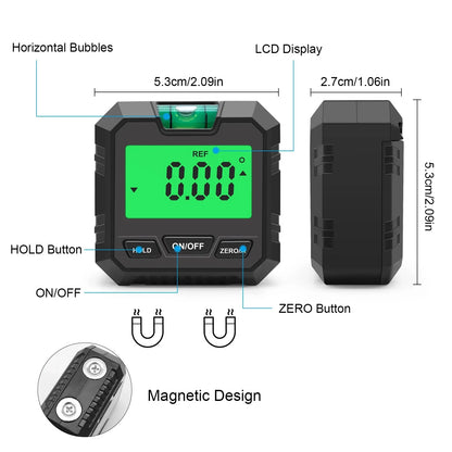 Digital 360° Angle Gauge – Mini Electronic Inclinometer with Magnetic Base, Universal Bevel Protractor Measurement Tool