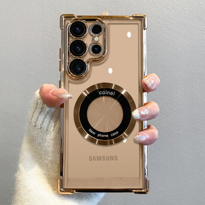 Samsung Galaxy S25 S24 Ultra S23 FE S22 Plus Magnetic Wireless Charging Clear Shockproof Plating Case with Camera Protection
