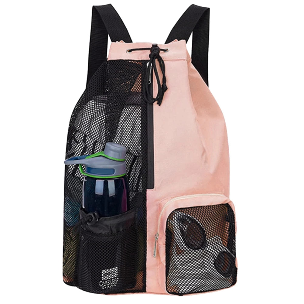 Swim Bag Mesh Drawstring Backpack - Multipurpose Lightweight Beach Bag with Wet Pocket for Swimming, Gym, and Workout Gear