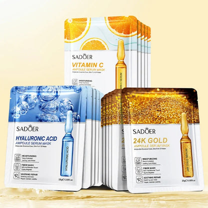 15pcs 24K Gold Hyaluronic Acid Face Mask, Firming, Moisturizing, Anti-Wrinkle, Whitening Skin Care Masks