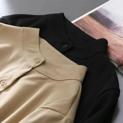 Women’s Spring & Autumn Blouse — Loose Shirt with Long Lantern Sleeves and Stand Collar