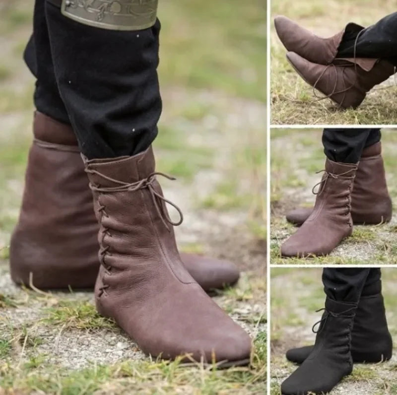 Medieval Cosplay Leather Boots - Retro Knight Hunter Prince Pirate Lace-Up Halloween Shoes