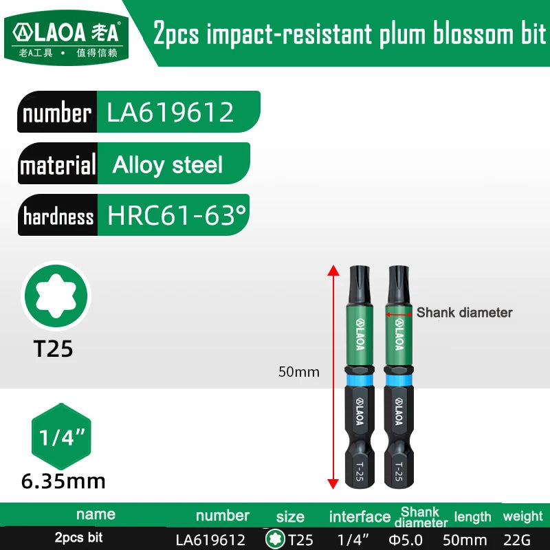 LAOA 2-Piece Alloy Steel Magnetic Impact Driver Bits - Impact-Resistant Cross & Hex Socket Bits