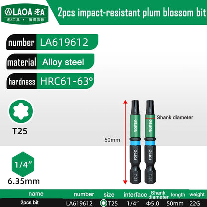LAOA 2-Piece Alloy Steel Magnetic Impact Driver Bits - Impact-Resistant Cross & Hex Socket Bits