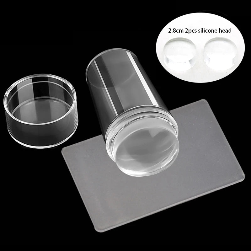 Clear Jelly Nail Stamper Set - Silicone Nail Art Stamp Tool with Scraper for Manicure Designs