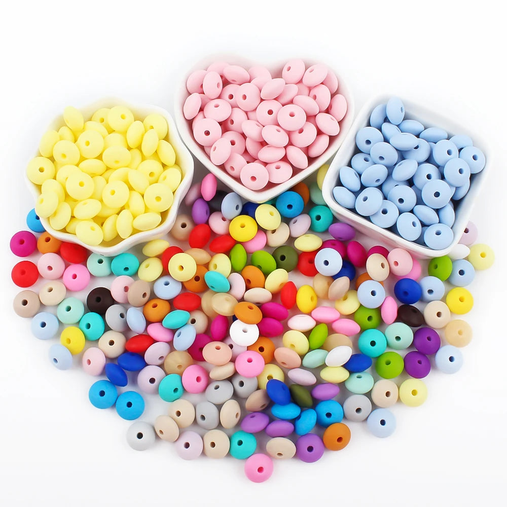 12mm Silicone Lentil Abacus Beads 50/100PCS – DIY Loose Focal Beads for Jewelry, Bracelets, Necklaces & Keychains