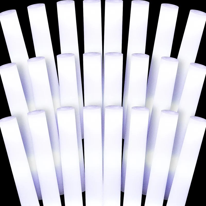 30 Pcs LED Foam Glow Sticks – White Light Flashing Cheer Batons for Wedding & Party Supplies, Glow in the Dark
