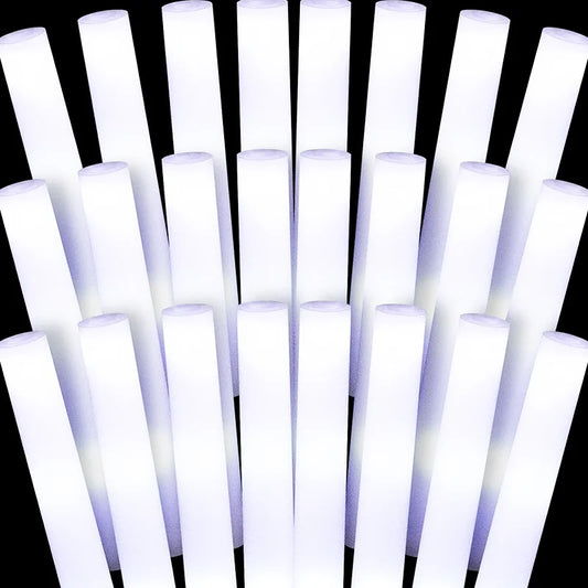 30 Pcs LED Foam Glow Sticks – White Light Flashing Cheer Batons for Wedding & Party Supplies, Glow in the Dark