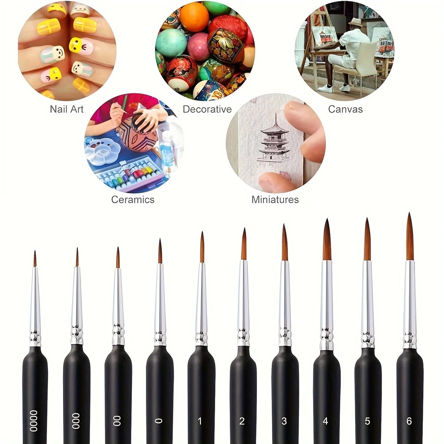 10/11PCS Miniature Paint Brush Set – Detail Tip Brushes with Ergonomic Handle for Acrylic & Oil Painting
