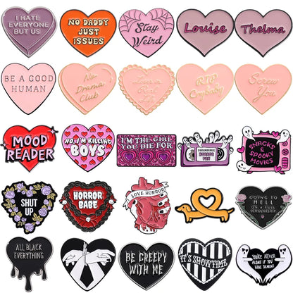Pink Heart Brain Ghost Enamel Brooch – Gothic Retro Radio & TV Badge, Funny Punk Lapel Pin Jewelry Gift