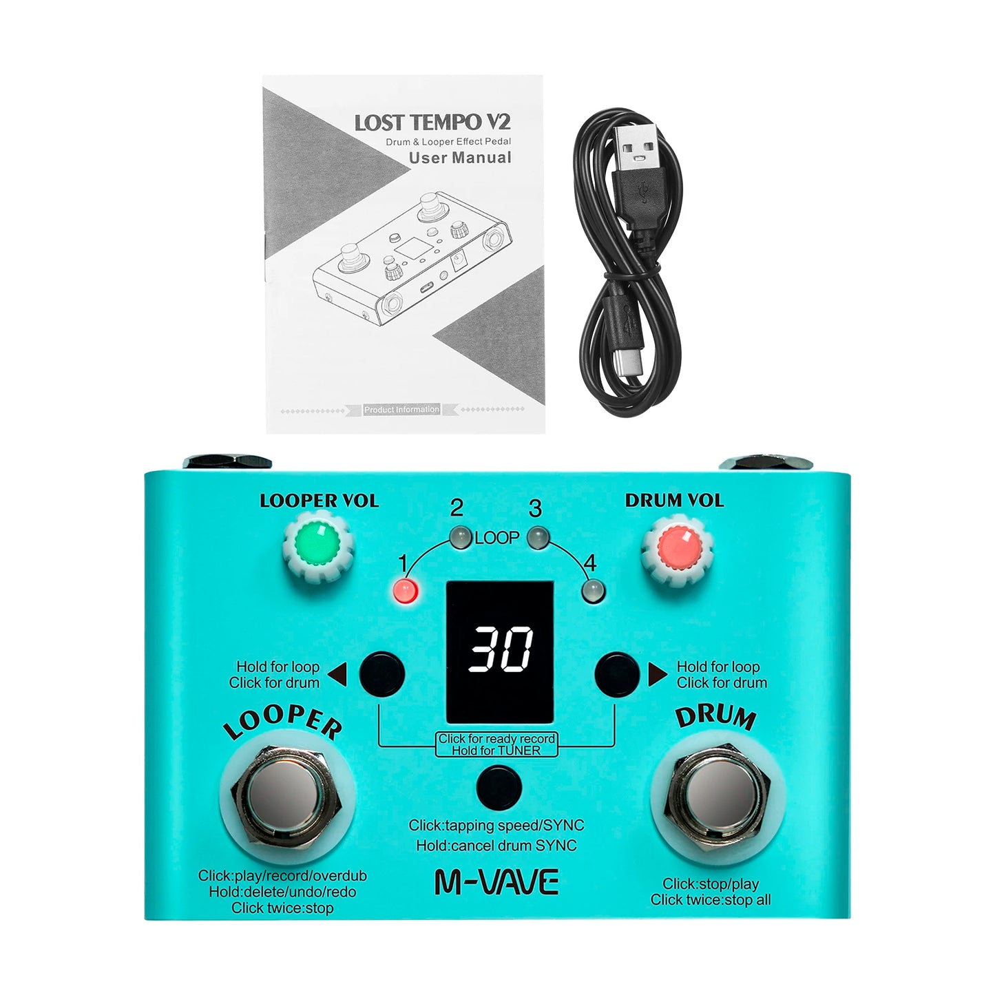 M-VAVE LOST TEMPO Effect Pedal – 2 in 1 Drum & Looper Mini Pedal with Double Footswitch, Drum Machine Pedal