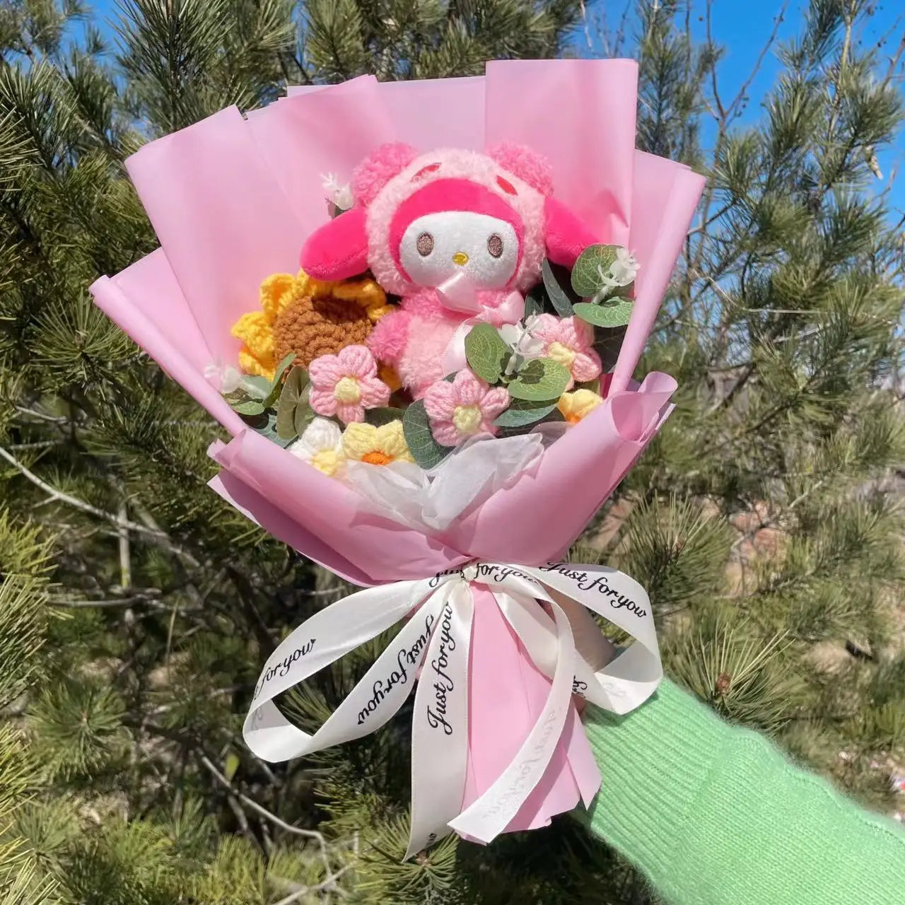 Kawaii Hello Kitty Cat Dolls with Artificial Flowers – Creative Sanrio Bouquet for Christmas, Valentine’s & Birthday Graduation Gifts